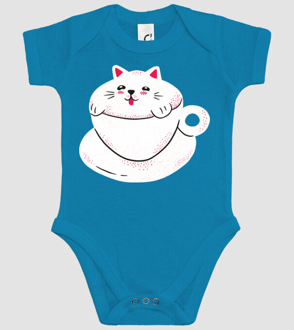 Tricou cafea cu pisică drăguță model turcoaz pe tricou