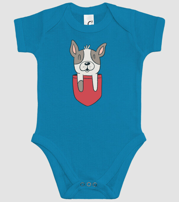 Buzunar pentru Bulldog francez drăguț model turcoaz pe tricou