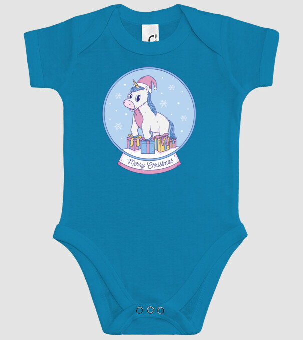 Glob de zăpadă drăguț, de Crăciun, cu Unicorn model turcoaz pe tricou