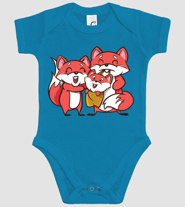 Familie Vulpe drăguță model turcoaz pe tricou