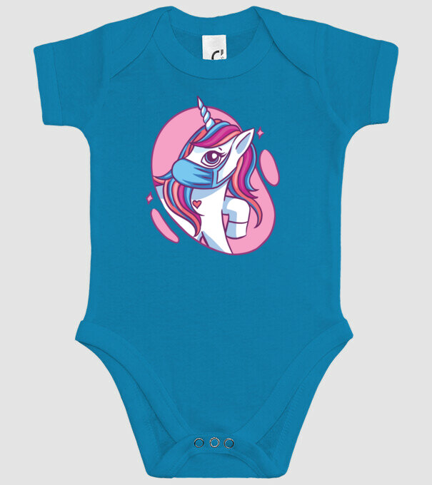 Unicorn drăguț cu mască model turcoaz pe tricou