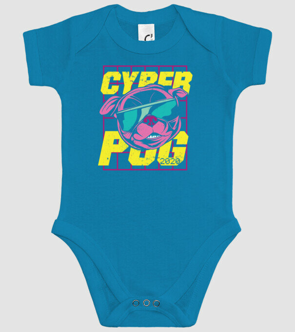 Mops Cyber Pug model turcoaz pe tricou