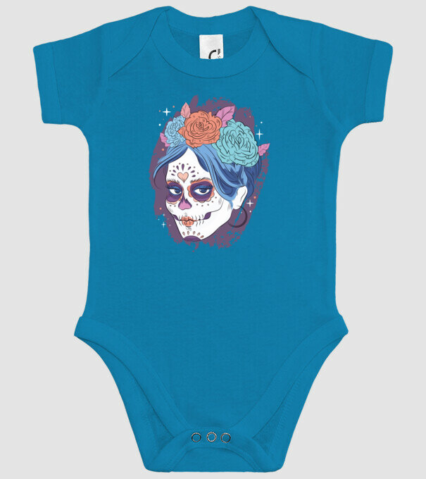 Dia de Los Muertos - Craniu cu flori model turcoaz pe tricou