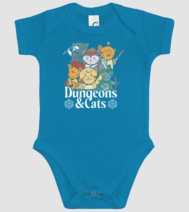 Dungeons and Cats - Joc de rol cu pisici model turcoaz pe tricou