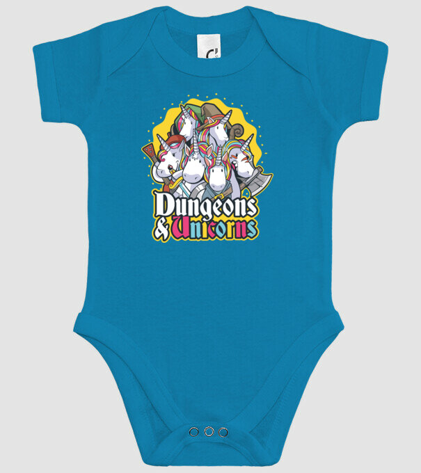 Dungeons and Unicorns model turcoaz pe tricou