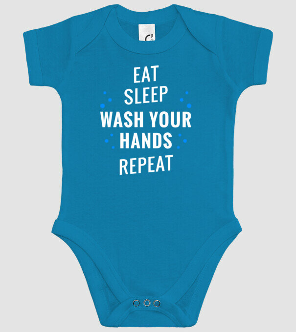 Eat sleep wash your hands repeat model turcoaz pe tricou