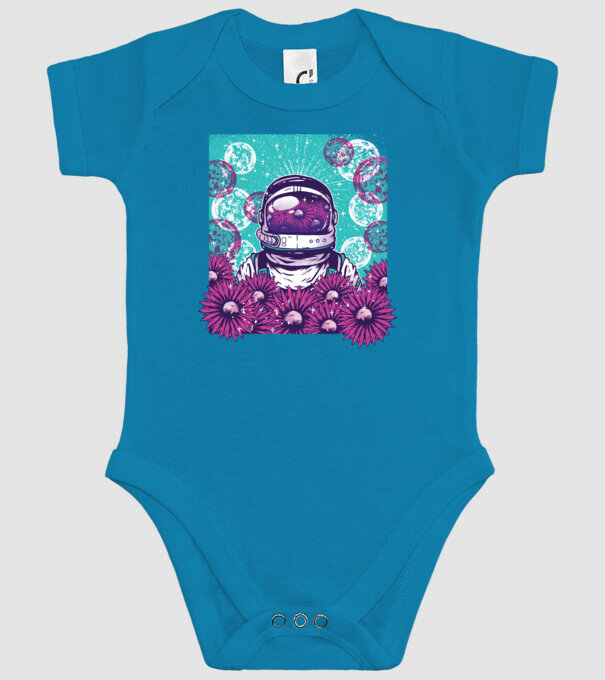 Floral Astronaut model turcoaz pe tricou