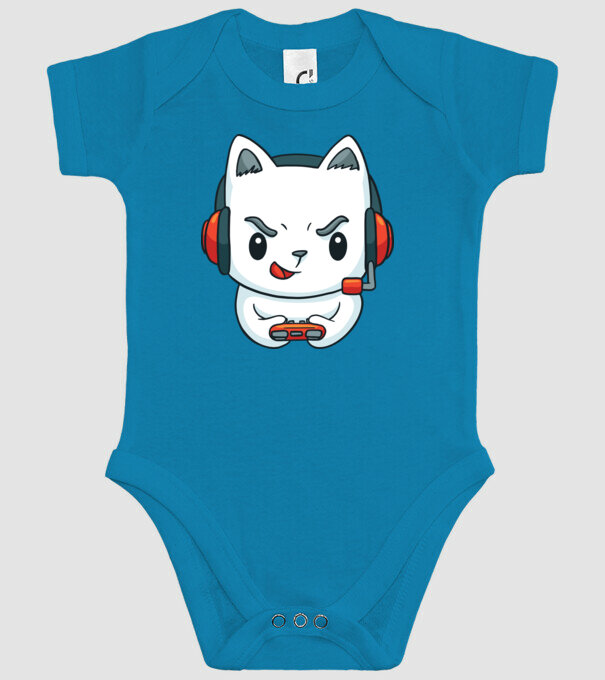 Pisică Gamer model turcoaz pe tricou