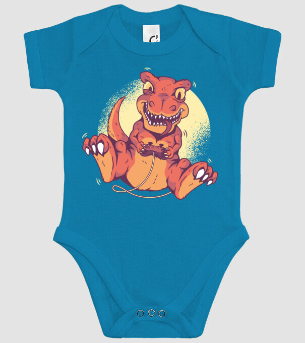 Dinozaur Gamer tricou model turcoaz pe tricou