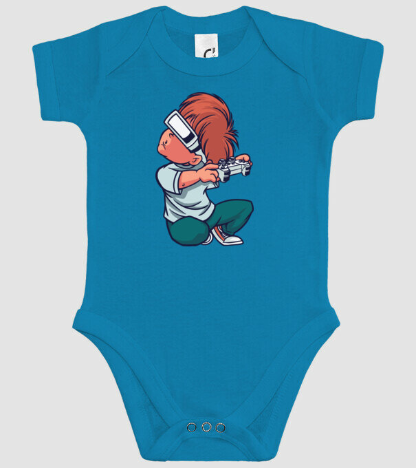 Băiat Gamer cu ochelari VR model turcoaz pe tricou