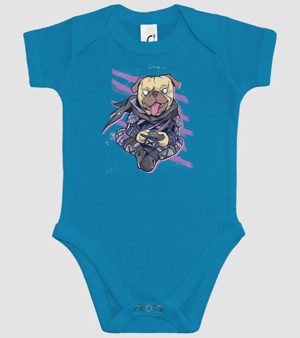 Mops Gamer model turcoaz pe tricou