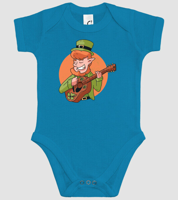 Chitarist Leprechaun irlandez St Patrick model turcoaz pe tricou