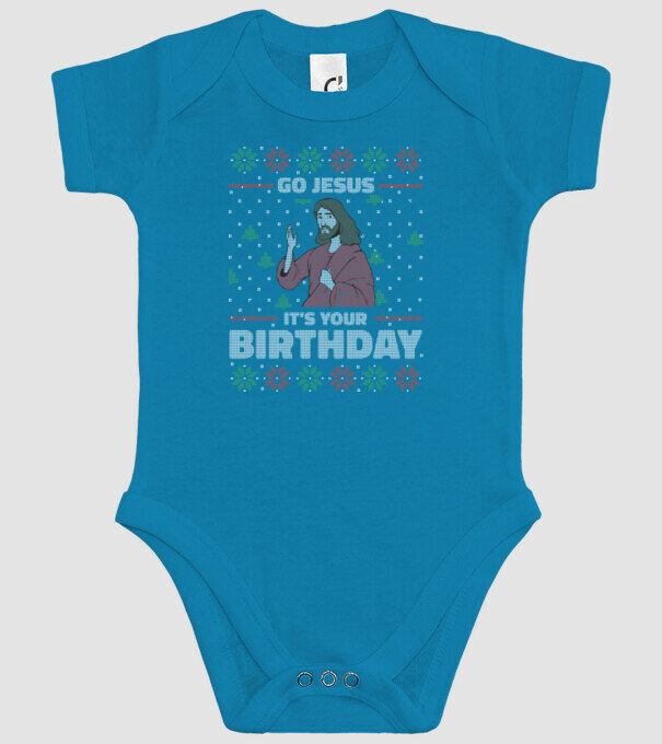 'Go Jesus, It''s Your Birthday Ugly Sweater' model turcoaz pe tricou