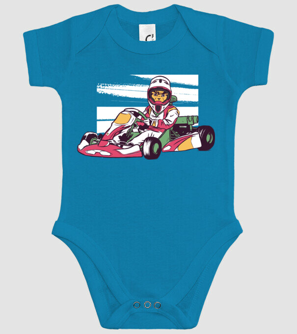Pisică gokart model turcoaz pe tricou