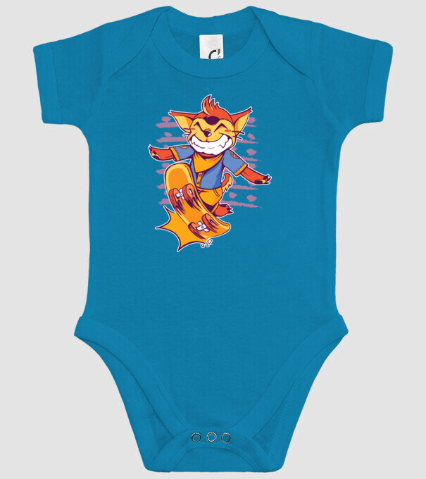 Vulpe Skateboarder model turcoaz pe tricou