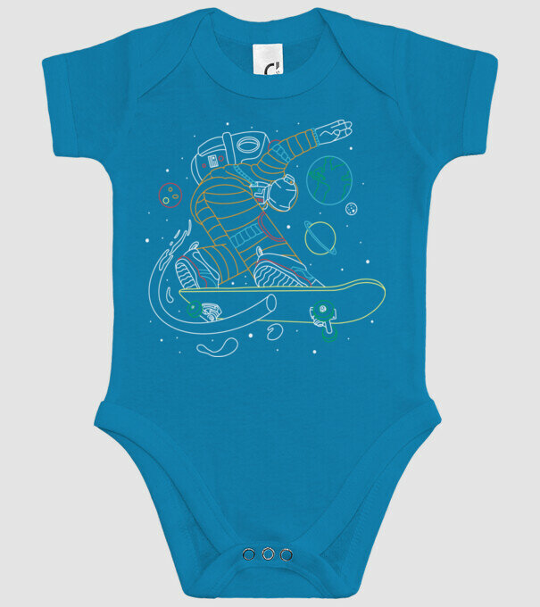 Astronaut Skateboarder model turcoaz pe tricou
