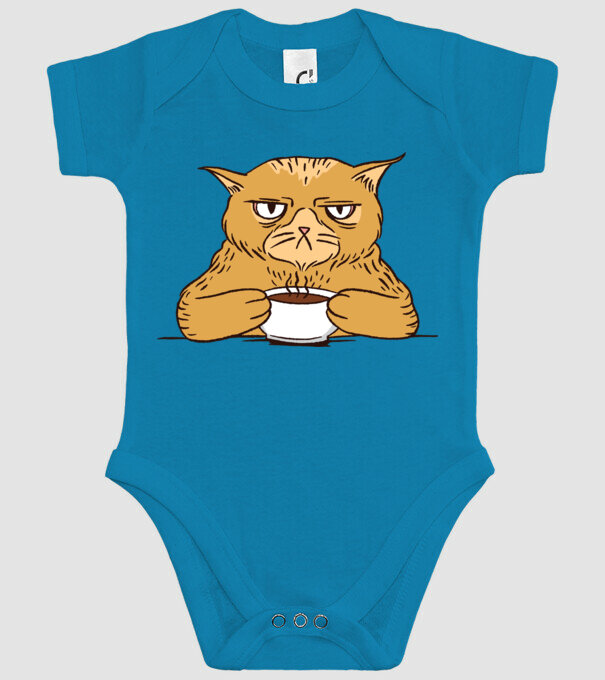 Grumpy Cat - Pisică supărată cu cafea model turcoaz pe tricou