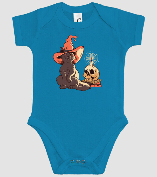 Pisică Halloween model turcoaz pe tricou