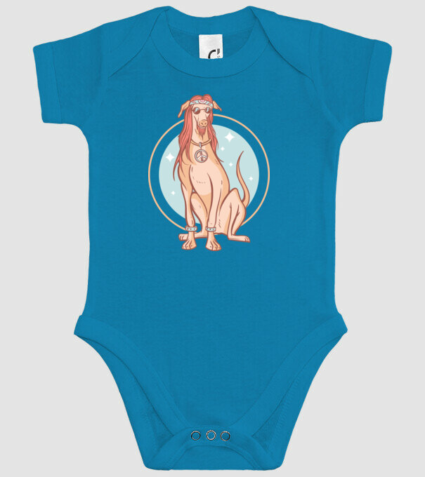 Câine Ogar Hippy model turcoaz pe tricou