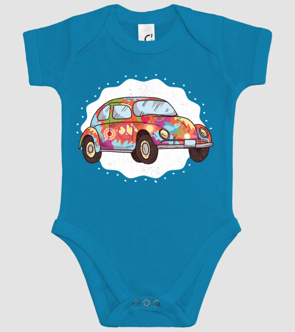 Hippy Beetle Volkswagen model turcoaz pe tricou