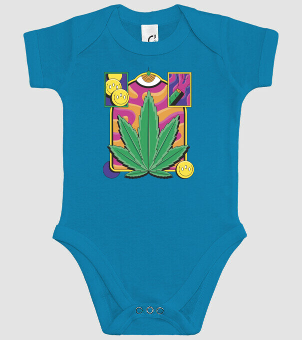 Hippy Cannabis model turcoaz pe tricou