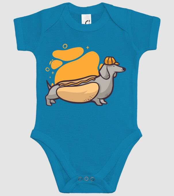 Teckel Hot dog model turcoaz pe tricou