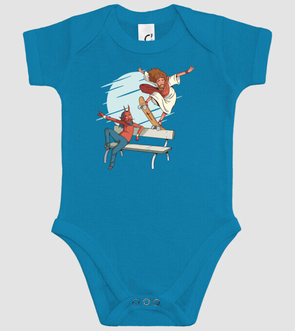 Isus Skateboarding model turcoaz pe tricou