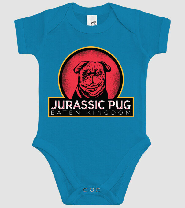 Jurassic Pug Tricou cu mops model turcoaz pe tricou