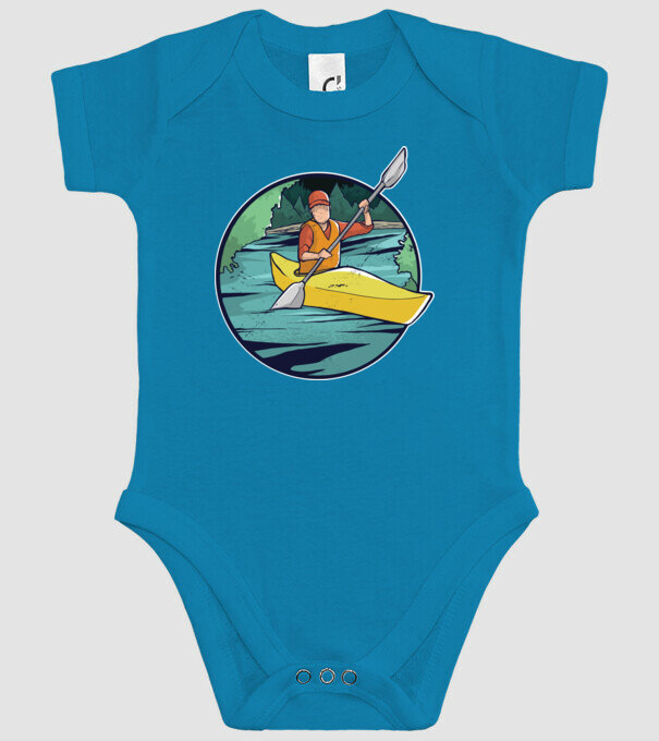 Caiac-canoe model turcoaz pe tricou