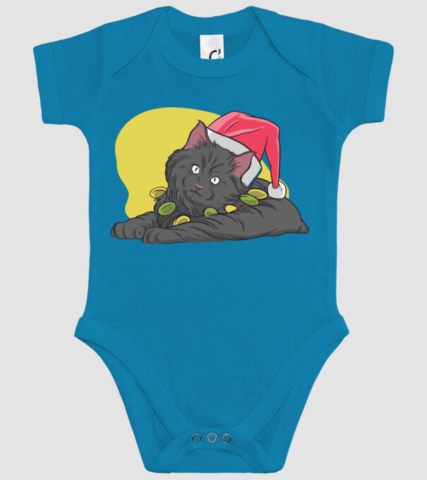 Pisică de Crăciun model turcoaz pe tricou
