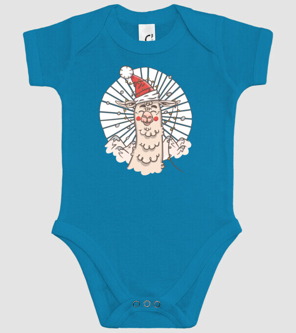 Llama de Crăciun model turcoaz pe tricou