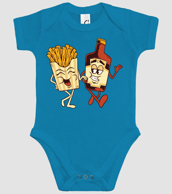 Ketchup + cartofi prăjiți model turcoaz pe tricou