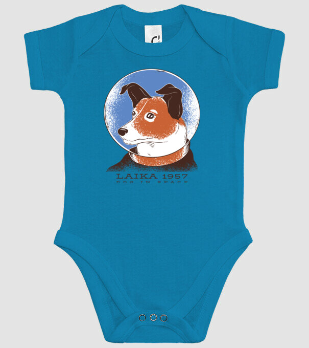 Laika 1957 - Câine în spațiu model turcoaz pe tricou