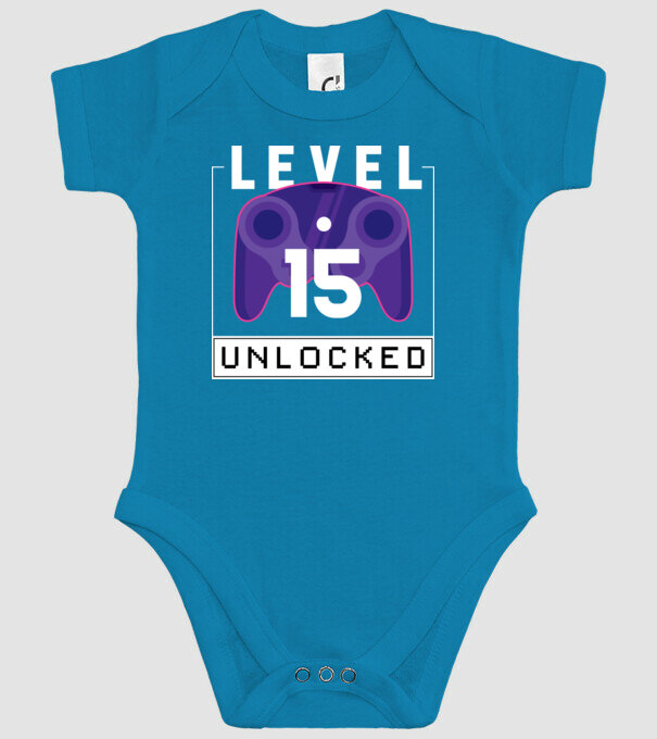 Level 15 Unlocked Gamer Birthday model turcoaz pe tricou