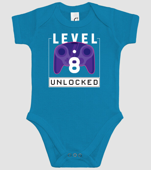 Level 8 Unlocked Gamer Birthday model turcoaz pe tricou