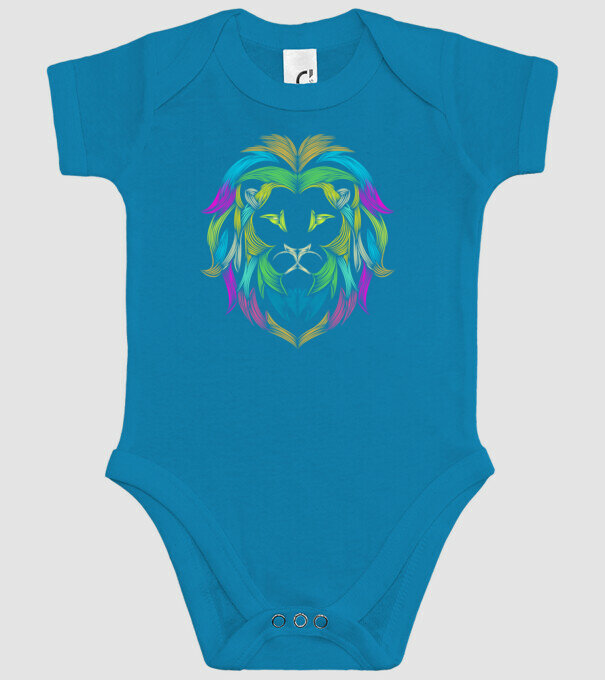 lion line art design model turcoaz pe tricou