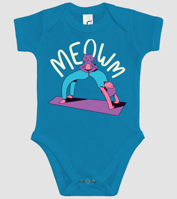 Meowm - Pisică Yoga model turcoaz pe tricou