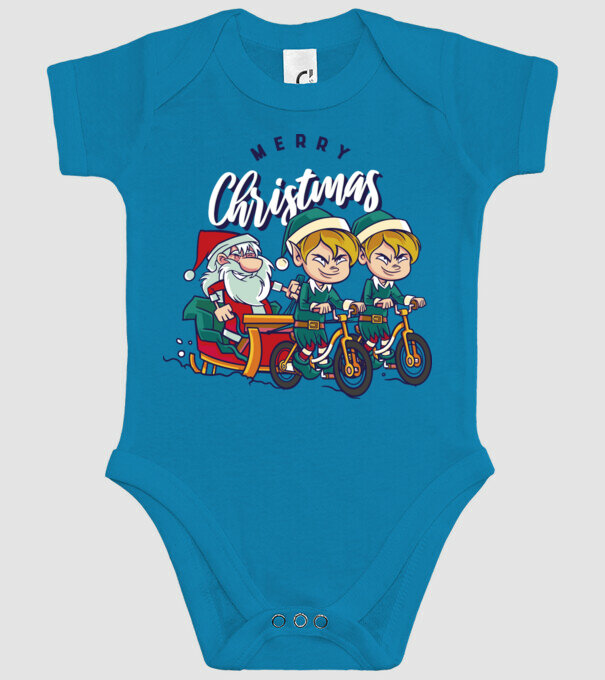 Merry Christmas Moș Crăciun cu sanie cu bicicletă model turcoaz pe tricou