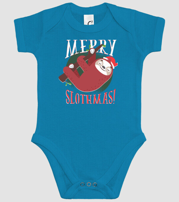 Merry Slothmas Crăciun cu Leneș model turcoaz pe tricou