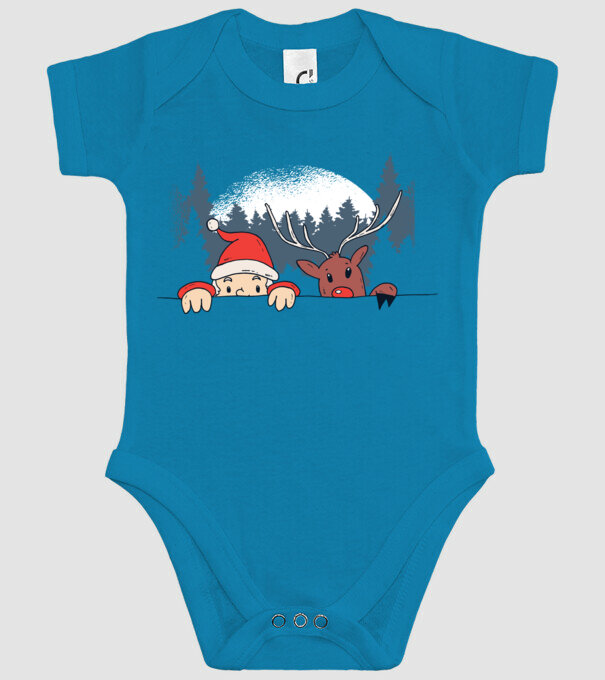 Moș Crăciun și Rudolf trag cu ochiul model turcoaz pe tricou
