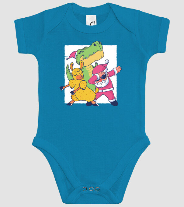 Moș Crăciun Llama T-rex DAB pentru Crăciun model turcoaz pe tricou