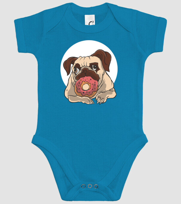 Mops cu gogoașă model turcoaz pe tricou