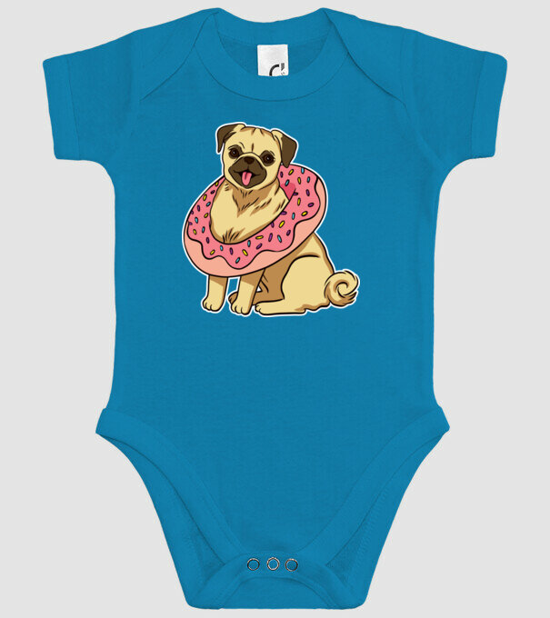 Mops cu gogoașă la gât model turcoaz pe tricou