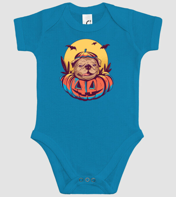 Mops Halloween model turcoaz pe tricou