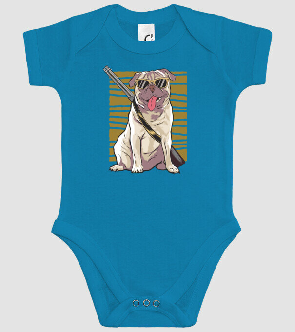 Mops cu pușcă tricou amuzant cu câine model turcoaz pe tricou