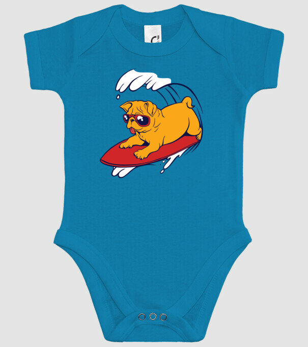 Mops Surf model turcoaz pe tricou
