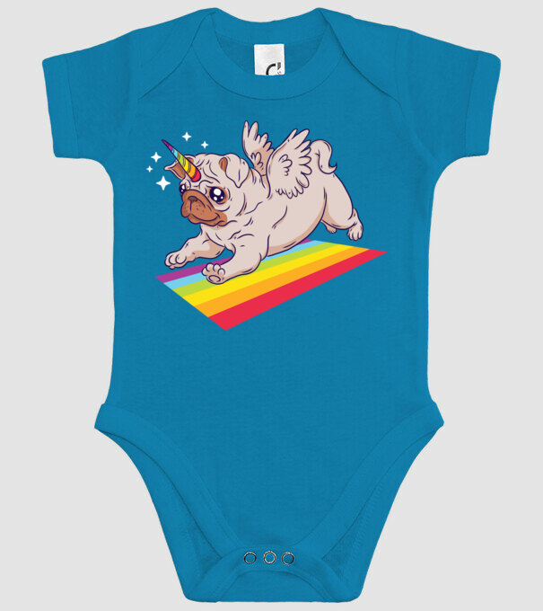 Mops unicorn model turcoaz pe tricou