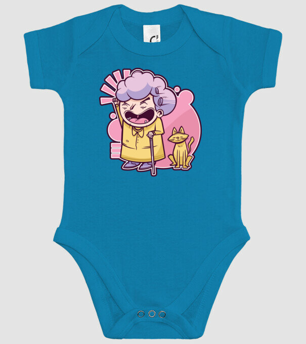 Bunică cu pisică model turcoaz pe tricou