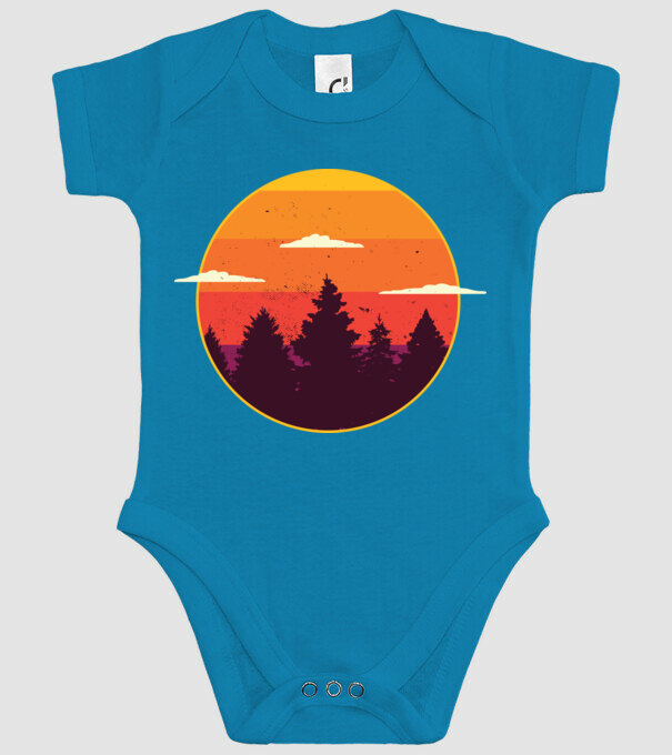 Apus de soare în pădure model turcoaz pe tricou
