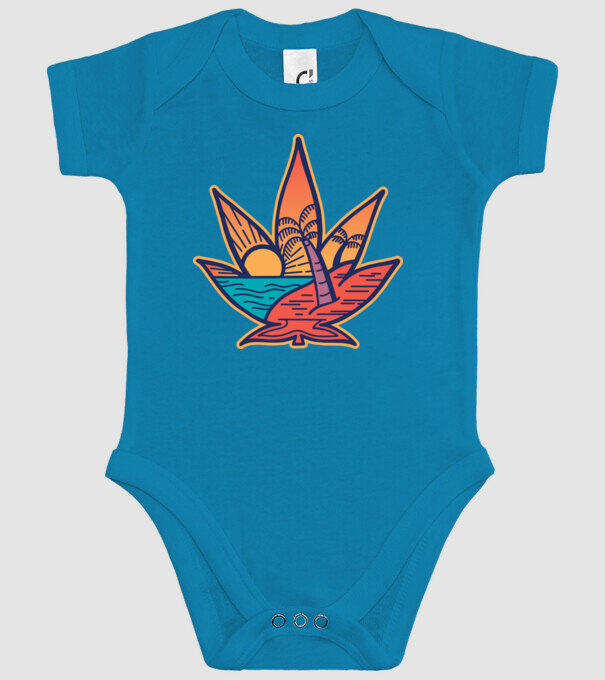 Apus de soare Frunză de marijuana model turcoaz pe tricou